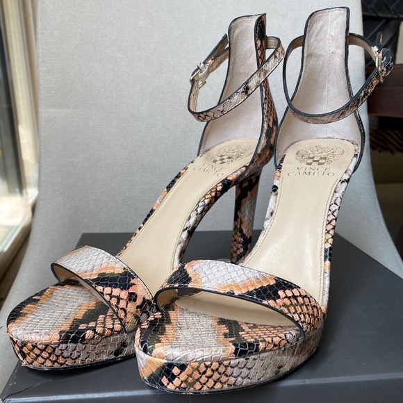 Vince Camuto Snakeskin Platform Strap Heels - Picture 2 of 7